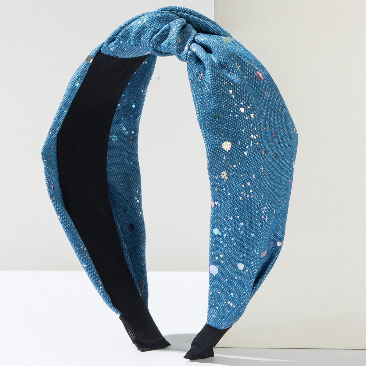 Wholesale Denim Fabric Creative Polka Dot Wide Edge Knotted Headband